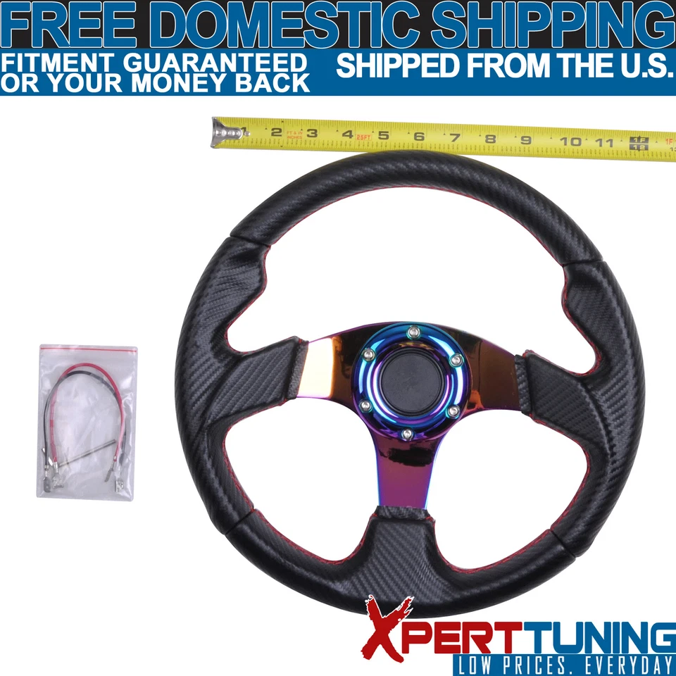 Universal 320MM 6 Hole Carbon Racing Steering Wheel Neo Chrome Spoke With Horn - Imagem 3 de 4