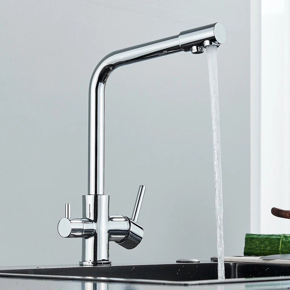 Dual Lever 3 Way Filter Kitchen Taps 3 in 1 Drinking Purifier Water Taps Chrome - Image 4 of 4