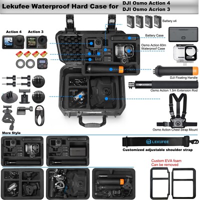 Étui Rigide Étanche LEKUFEE Pour DJI Osmo Action 4/3/5 Pro - Avec Mousse Personnalisée, Bandoulière