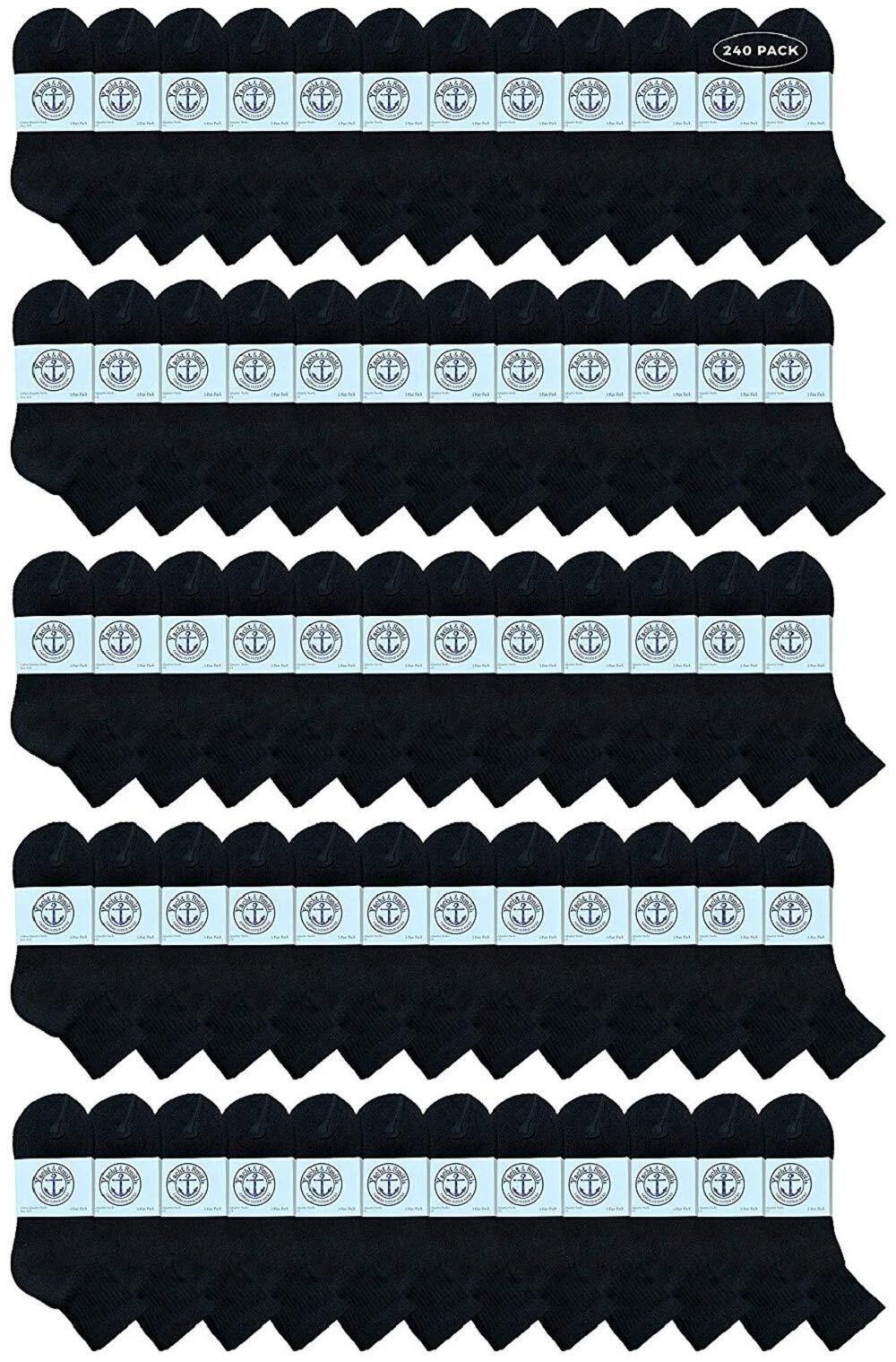 240 PK of Yacht & Smith Wholesale Bulk Women's Mid Ankle Socks,Size 9-11 (Black)