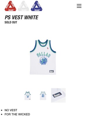 PALACE SKATEBOARDS PALLAS PS VEST WHITE SIZE SMALL S SUMMER 2021