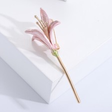 Art Deco Style Pastel Pink Enamel Lily Flower Brooch Look Pin Broach Gift