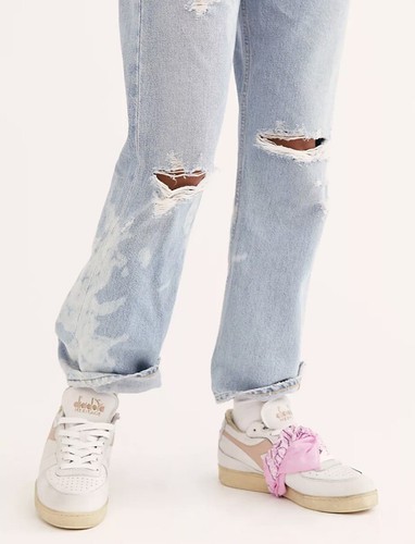 Free People X Diadora MI Basket Row Cut Sneaker White Sand Pink Leather 6.5 NWT - Picture 6 of 12