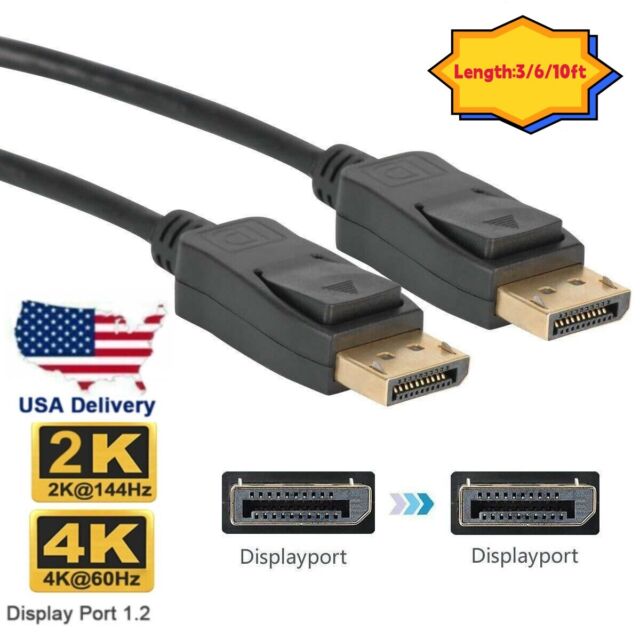 Displayport to Display Port Cable DP Male to Male Cord 4K HD w/ Latches 3/6/10ft Displayport to Display Port Cable DP Male to Male Cord 4K HD w/ Latches 3/6/10ft