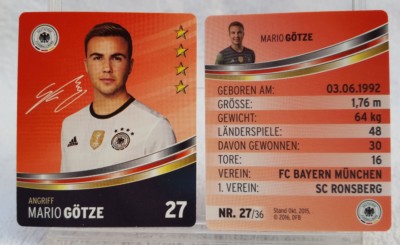 Rewe football Euro 2016 euro trading card no. 27 Mario Götze