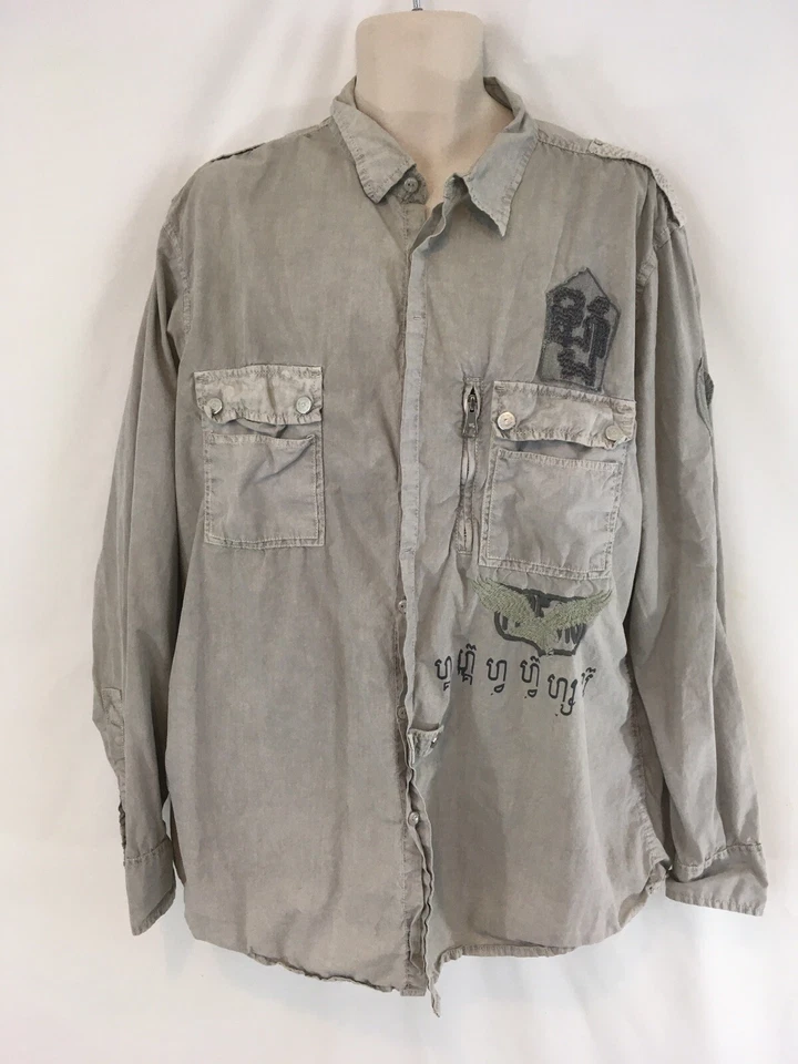 Camisa de algodón indio águila adornada caqui XXL para hombre INC International Concepts Foto 2 de 4
