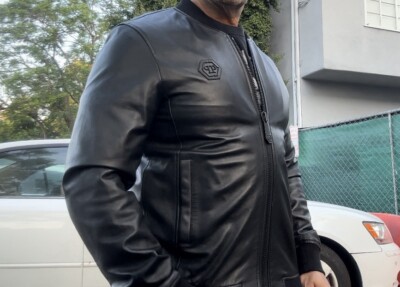 Msrp: $3190 PHILIPP PLEIN Homme Leather Jacket  Xl Black Bomber Made In Italy