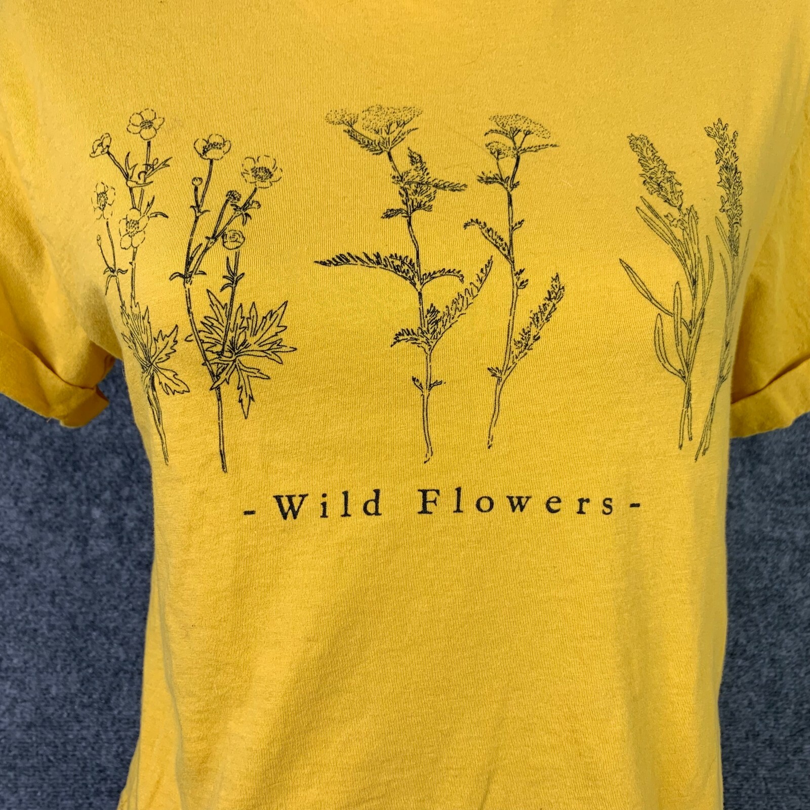 Dirtee Laundry Tee Women S Golden Yellow Short Sleeve Wild Flowers Graphic