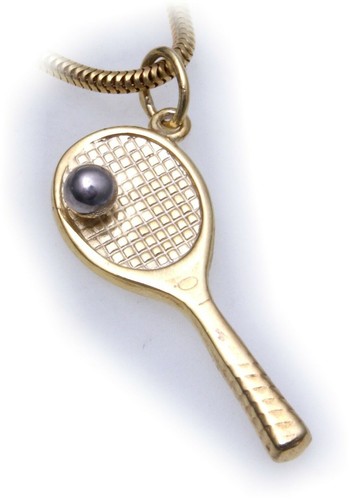 Pendentif Raquette De Tennis En Or Jaune 18k Plaqué - Avec Poinçon - Occasion Très Bon état