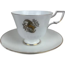 Vintage Tuscan Capricorn Horoscope Zodiac Teacup Cup & Saucer Set White Gold