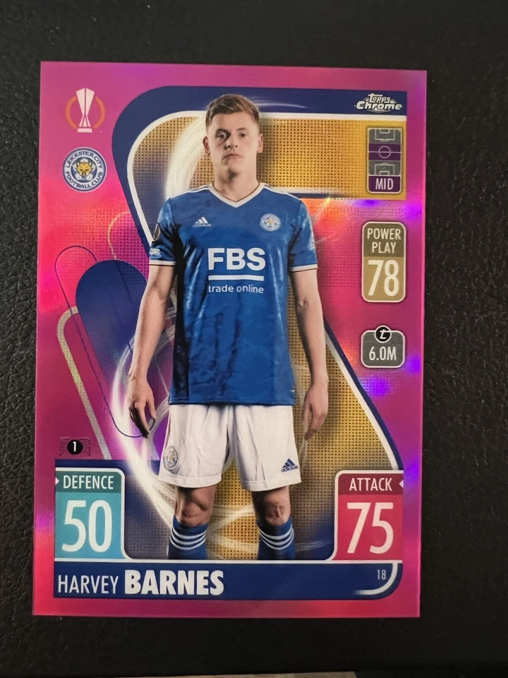 2021-22 Topps Chrome Match Attax Harvey Barnes PINK SP #'d /199 - Image 2 of 3