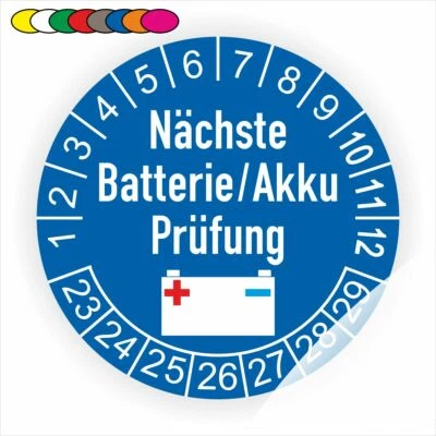 PRINTENGEL © Prüfplaketten Batterie gewechselt Ø:20 - 30mm Staffelpreise Mengenrabatt Neu