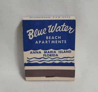 Vintage Blue Water Beach Apartments Matchbook Anna Maria Island FL Advertising