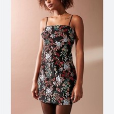 Urban Outfitters Floral Embroidered Ponte Straight Neck Mini Dress Small