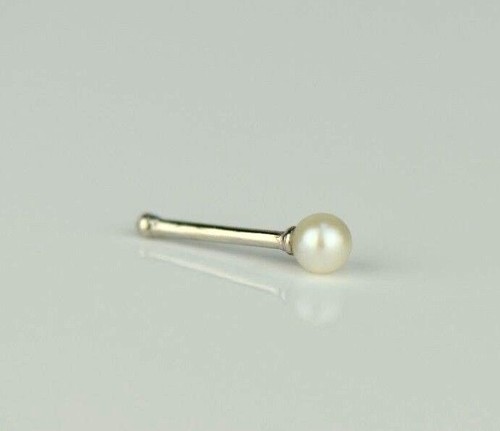 14k Yellow or White Gold Freshwater Pearl Nose Rings Piercing Stud - Picture 3 of 3