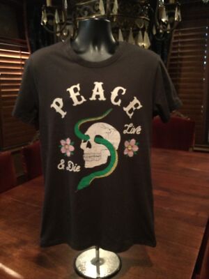 Cha Sor Peace Live and Die Mens Dark Gray T Shirt. Bright. Large