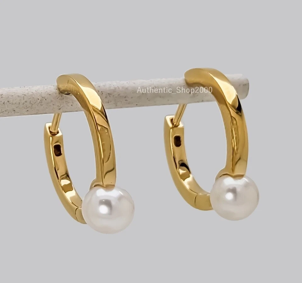 Nuevos Pendientes Argolla 100% Auténticos PANDORA Chapados en Oro Perla Cultivada 263170C01 Foto 2 de 4