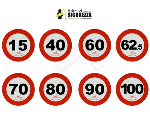 Contrassegno disco limite velocità adesivo retroriflettente 3M omologati cla.2