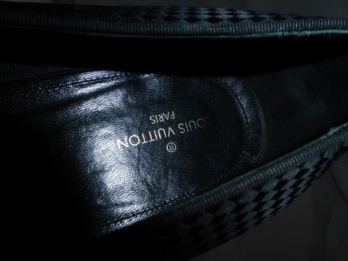 ZAPATO MOCASÍN LOUIS VUITTON NEGRO TELA DAMIER TALLA UK 9 EU 43 US 10 M - Imagen 22 de 24