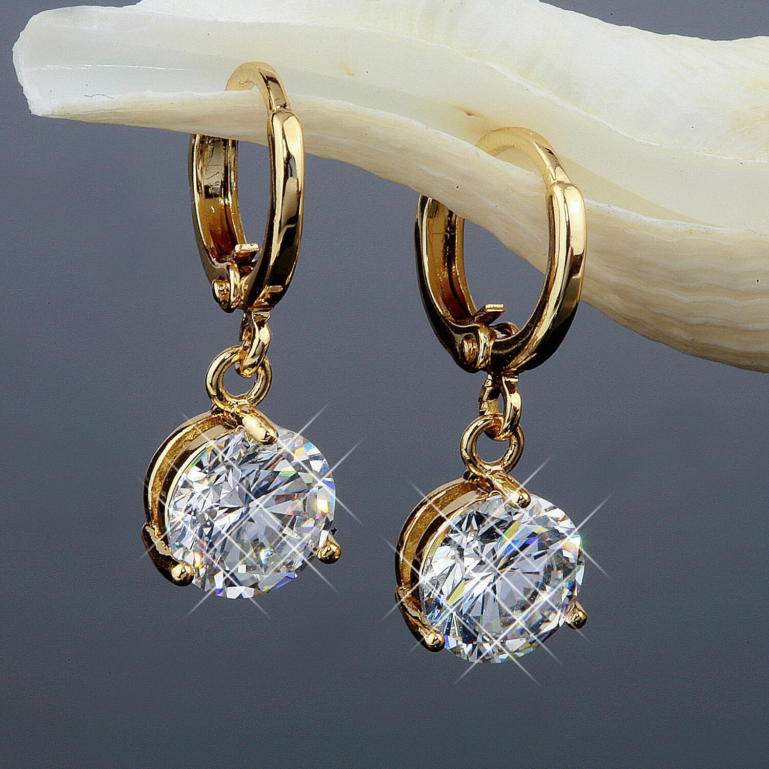 8mm Hoop Earrings with Zirconia Pendant in 750 Gold Plating-image