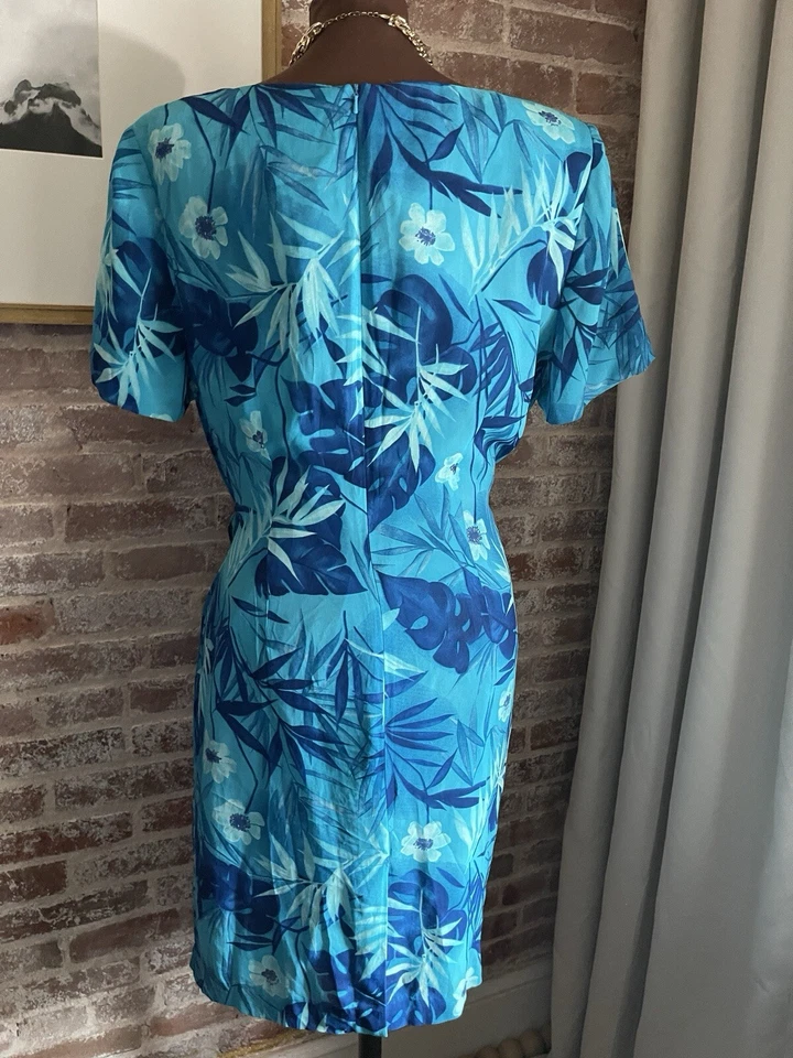 Vestido envolvente de colección John Roberts azul tropical estampado floral manga corta talla 16W Foto 3 de 4