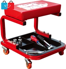 Heavy Duty Rolling Mechanic Seat Padded Garage Stool w/ Tool Tray 250lb Capacity