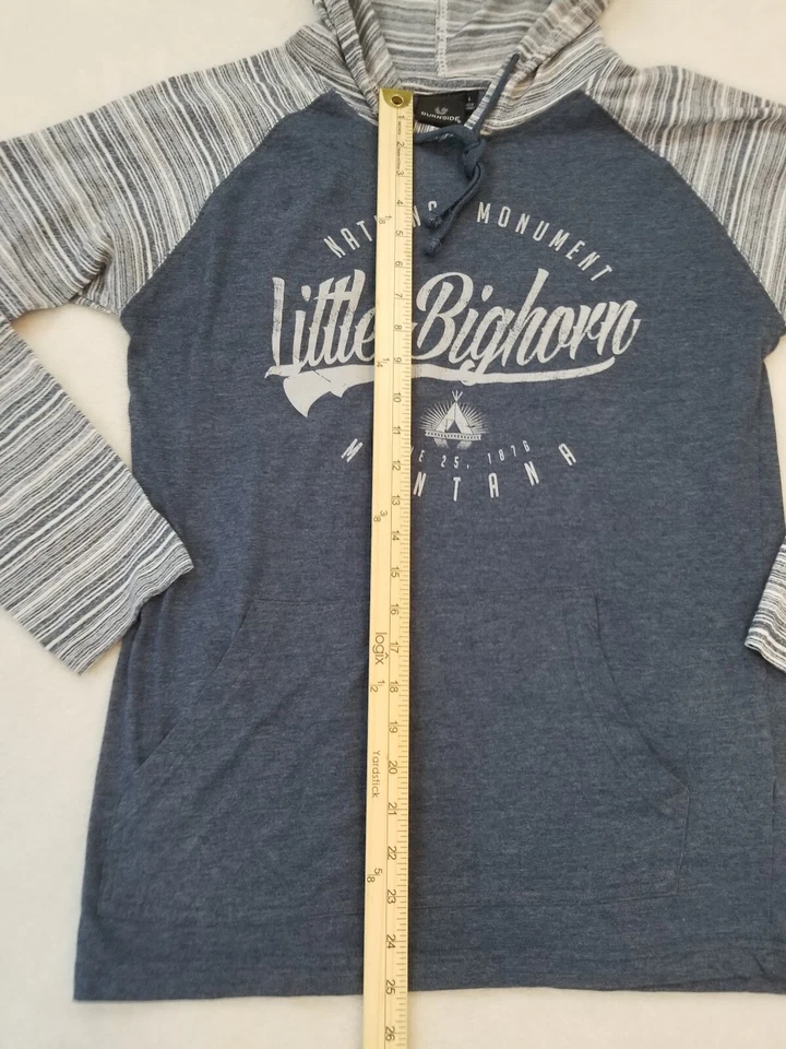 Burn Side Raglan 条纹连帽衫蓝色大号小大角蒙大拿州  — 第 3/4 张图片