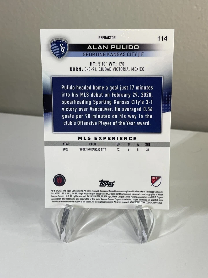 Alan Pulido REFRACTOR 2021 Topps Chrome MLS Major League Soccer #114 Sporting KC - Image 2 of 2