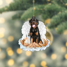 Rottweiler dog sleeping Angel Wings Christmas, love dog car Ornament Gift