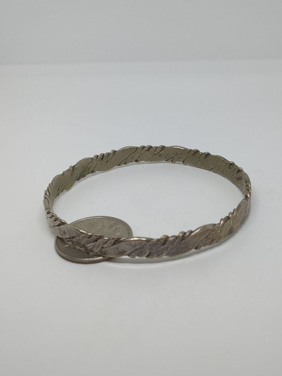 シルバー　ブレス　Mexico 925 Sterling Silver TM-80 Mexico Vintage Etched Star Hollow