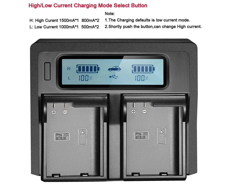 Cargador LCD de doble canal adaptador de coche para Nikon D850 D810 Z6 Z7 MH-25 EL15 EL15b Foto 4 de 4