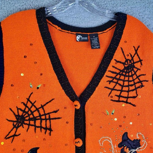 Chaleco Suéter Araña Gato Naranja Apliques Halloween Ediciones Básicas Años 90 De Colección Talla 2X - Imagen 4 de 8