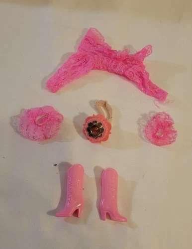 Vintage 1990 Barbie Lights And Lace Pink Outfit & Accessories (6 Pieces)