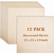 12 Pack Basswood Sheets Plywood Board 24 x 24 x 1/8 Inch- Unfinished Wood Boards