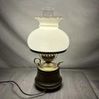 Vintage "Oil Can" Style Brass Hurricane Parlor Table Lamp | Milk Glass Shade