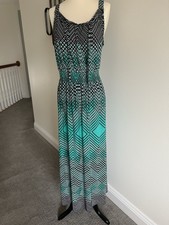 NY COLLECTION MAXI DRESS GREEN BLACK WHITE GEOMETRIC VACATION LONG SZ LARGE