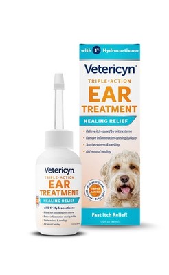 Triple-Action Ear Treatment for Dogs & Cats - 1% Hydrocortisone Ear Drops for...
