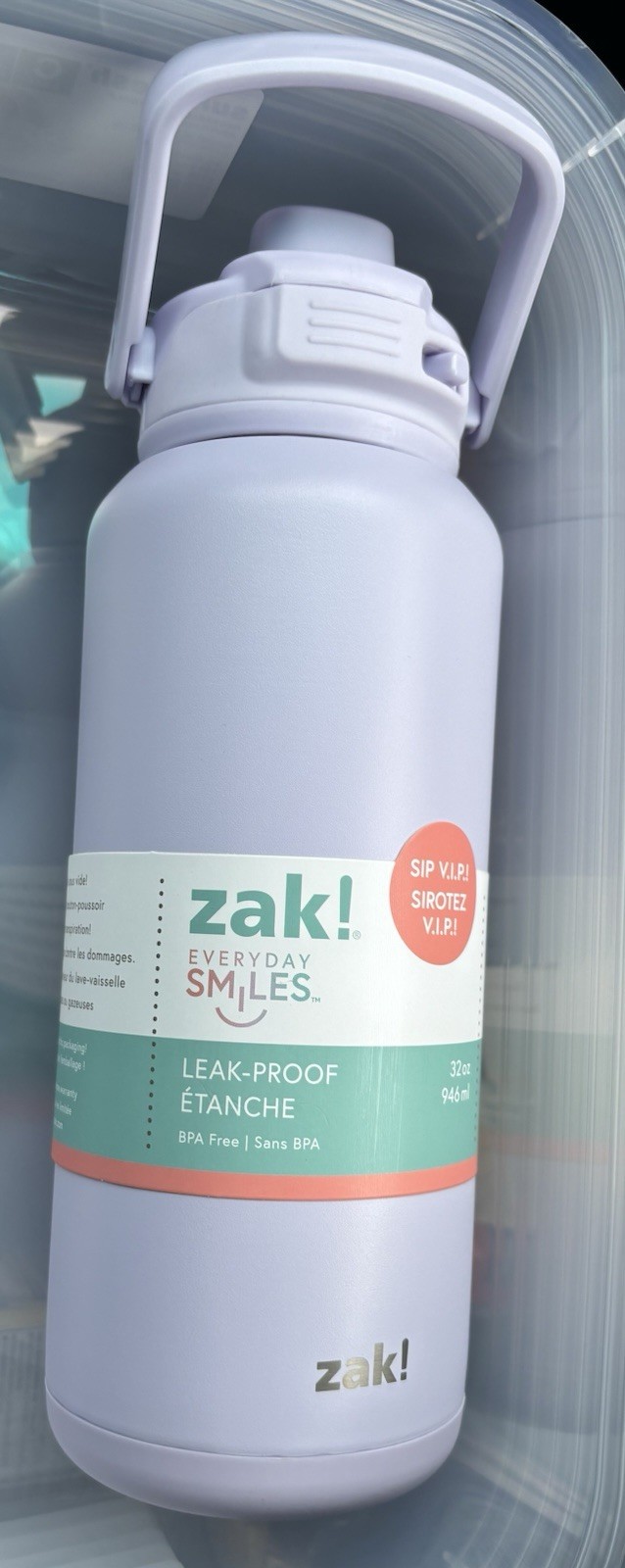 Zak! Everyday Smiles Bottle 32 Oz. Vacuum Insulated Purple Free Ship