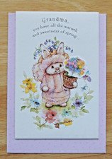 Vtg Mary Hamilton Easter Card for Grandma Hallmark Bunny Flowers Diecut UNUSED