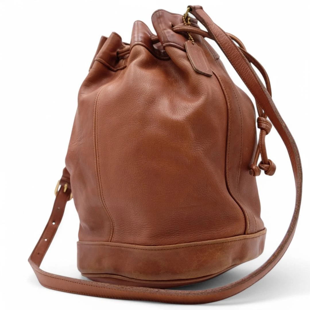 Vintage Coach 017 Shoulder Bag Drawstring Leather Brown 0073032K Authentic - 画像1/14