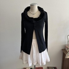Vintage black genuine fur trim cardigan