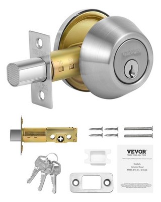 Deadbolt Lock,Round Single Cylinder Dead Bolt,Keyed 1 Side,Fits Standard Size