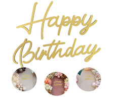 Happy Birthday Wooden Sign with Gold Painted Cutout Wooden Happy Birthday Letter