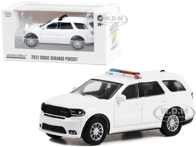 2022 DODGE DURANGO PURSUIT WHITE W/LIGHT BAR 1/64 DIECAST BY GREENLIGHT 43003