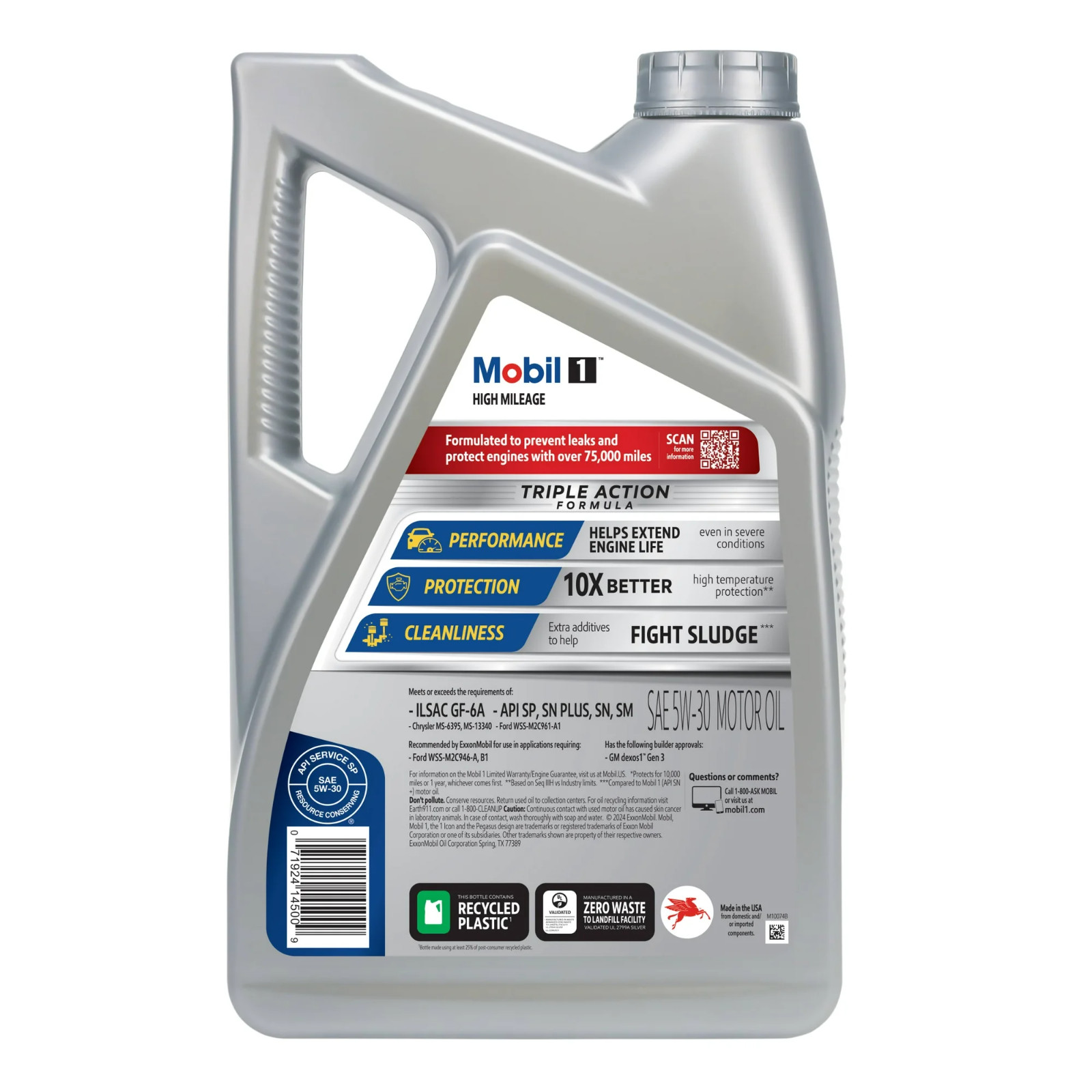 Mobil 1 High Mileage Full Synthetic Motor Oil 5W-30, 5 Quart. NEW