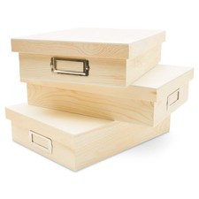 Shallow Wooden Box with Lid 12-3/8" x 8-13/16", Pack of 1 Unfinished Wooden S...