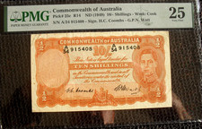 Commonwealth Of Australia 1949 10 Shillings, Coombs/Watt Grade PMG 25