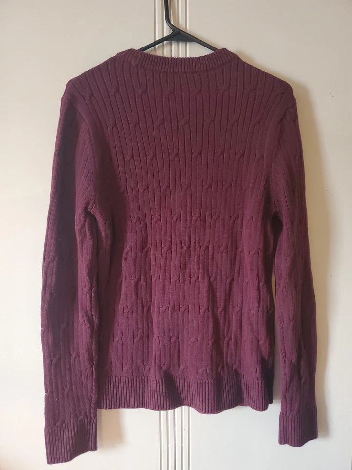 Express Men's Braided Cable Knit Sweater Burgundy "Winetasting" Size Small New - Image 4 of 4