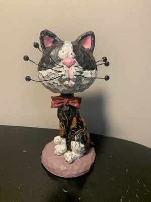 Bobble Head Goofy Cat Kitten Black and White Resin Figurine