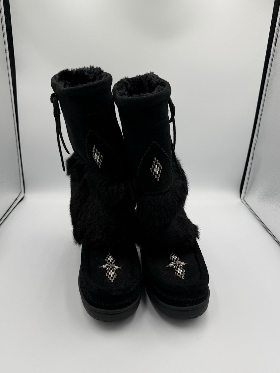 Black fur, Manitobah Mukluks Waterproof Snowy Owl, Size 7 US